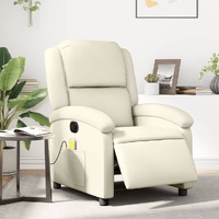Electric Massage Recliner Chair Cream Faux Leather