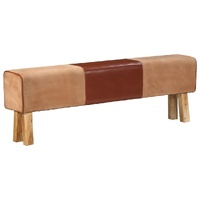 Gym Bok Bench 160 cm Brown Real Leather and Solid Wood Acacia