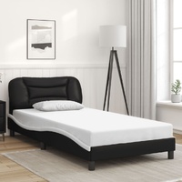 Bed Frame without Mattress "Hvar" Black and White 107x203 cm King Single Faux Leather