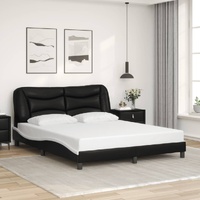 Bed Frame without Mattress "Hvar" Black and White 152x203 cm Queen Faux Leather