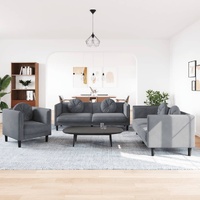 3 Piece Sofa Set with Pillows Dark Grey Velvet