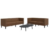 2 Piece Chesterfield Sofa Set Brown Faux Suede Leather