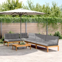 5 Piece Garden Pallet Sofa Set with Cushions Solid Wood Acacia