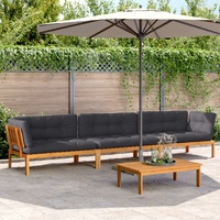4 Piece Garden Pallet Sofa Set with Cushions Solid Wood Acacia