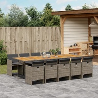 11 Piece Garden Dining Set with Cushions Grey Poly Rattan