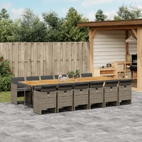 13 Piece Garden Dining Set with Cushions Grey Poly Rattan