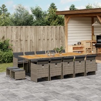 15 Piece Garden Dining Set with Cushions Grey Poly Rattan