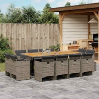 13 Piece Garden Dining Set with Cushions Grey Poly Rattan