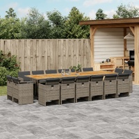 17 Piece Garden Dining Set with Cushions Grey Poly Rattan