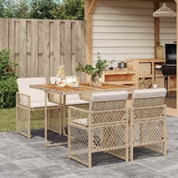 5 Piece Garden Dining Set with Cushions Beige Poly Rattan