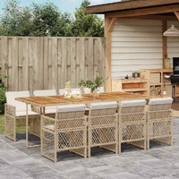9 Piece Garden Dining Set with Cushions Beige Poly Rattan