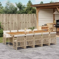 11 Piece Garden Dining Set with Cushions Beige Poly Rattan