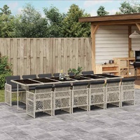 13 Piece Garden Dining Set with Cushions Light Grey Poly Rattan