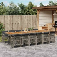 13 Piece Garden Dining Set with Cushions Grey Poly Rattan