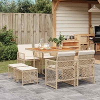 9 Piece Garden Dining Set with Cushions Beige Poly Rattan