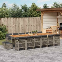 17 Piece Garden Dining Set with Cushions Grey Poly Rattan