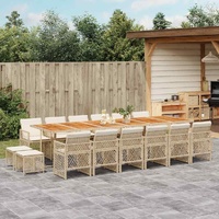 17 Piece Garden Dining Set with Cushions Beige Poly Rattan