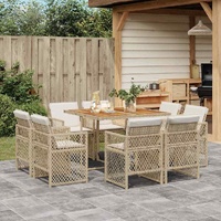 9 Piece Garden Dining Set with Cushions Beige Poly Rattan