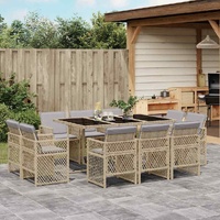 11 Piece Garden Dining Set with Cushions Mix Beige Poly Rattan