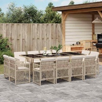 13 Piece Garden Dining Set with Cushions Beige Poly Rattan