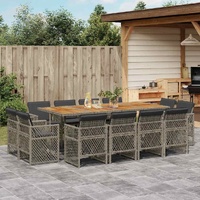 13 Piece Garden Dining Set with Cushions Grey Poly Rattan
