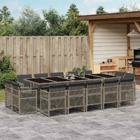15 Piece Garden Dining Set with Cushions Grey Poly Rattan