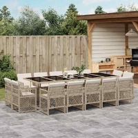 15 Piece Garden Dining Set with Cushions Beige Poly Rattan