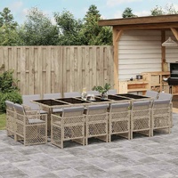 15 Piece Garden Dining Set with Cushions Mix Beige Poly Rattan