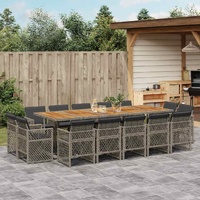 15 Piece Garden Dining Set with Cushions Grey Poly Rattan