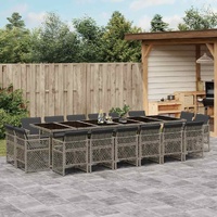 17 Piece Garden Dining Set with Cushions Grey Poly Rattan