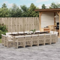 17 Piece Garden Dining Set with Cushions Beige Poly Rattan
