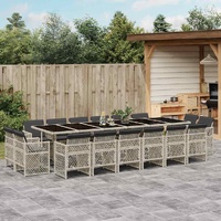 17 Piece Garden Dining Set with Cushions Light Grey Poly Rattan