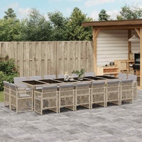17 Piece Garden Dining Set with Cushions Mix Beige Poly Rattan