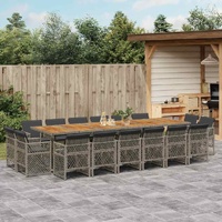 17 Piece Garden Dining Set with Cushions Grey Poly Rattan
