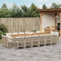 17 Piece Garden Dining Set with Cushions Beige Poly Rattan