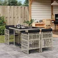 5 Piece Garden Dining Set with Cushions Light Grey Poly Rattan