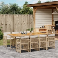 9 Piece Garden Dining Set with Cushions Beige Poly Rattan