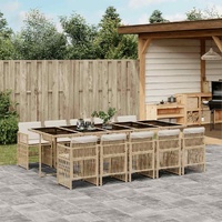 11 Piece Garden Dining Set with Cushions Beige Poly Rattan