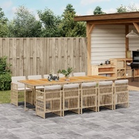 11 Piece Garden Dining Set with Cushions Beige Poly Rattan