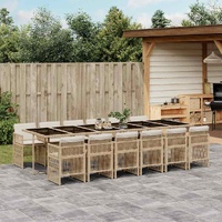 13 Piece Garden Dining Set with Cushions Beige Poly Rattan