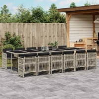 13 Piece Garden Dining Set with Cushions Light Grey Poly Rattan