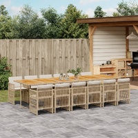 13 Piece Garden Dining Set with Cushions Beige Poly Rattan