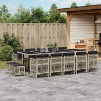 15 Piece Garden Dining Set with Cushions Light Grey Poly Rattan