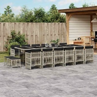 17 Piece Garden Dining Set with Cushions Light Grey Poly Rattan