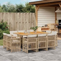 11 Piece Garden Dining Set with Cushions Beige Poly Rattan