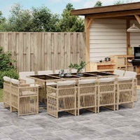 13 Piece Garden Dining Set with Cushions Beige Poly Rattan