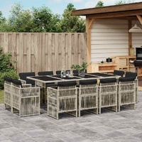 13 Piece Garden Dining Set with Cushions Light Grey Poly Rattan