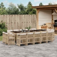 15 Piece Garden Dining Set with Cushions Beige Poly Rattan