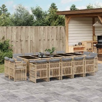 15 Piece Garden Dining Set with Cushions Mix Beige Poly Rattan