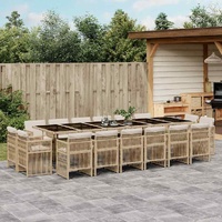 17 Piece Garden Dining Set with Cushions Beige Poly Rattan